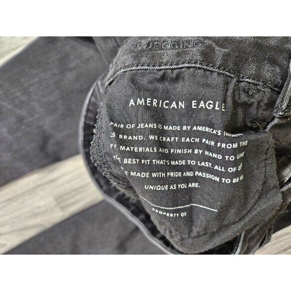 (3/$35) American Eagle Size 2 Regular Skinny High Rise Black Grey Jeans Jeggings - Picture 6 of 12